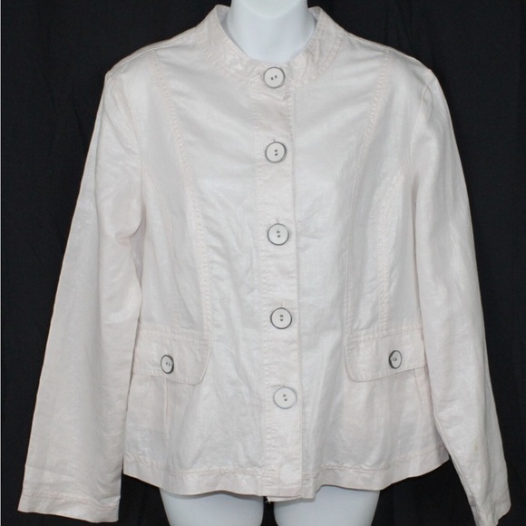 CHICO'S Linen Blend Lightweight Shimmer Jacket in Pale Pink Size Large - Picture 1 of 4
